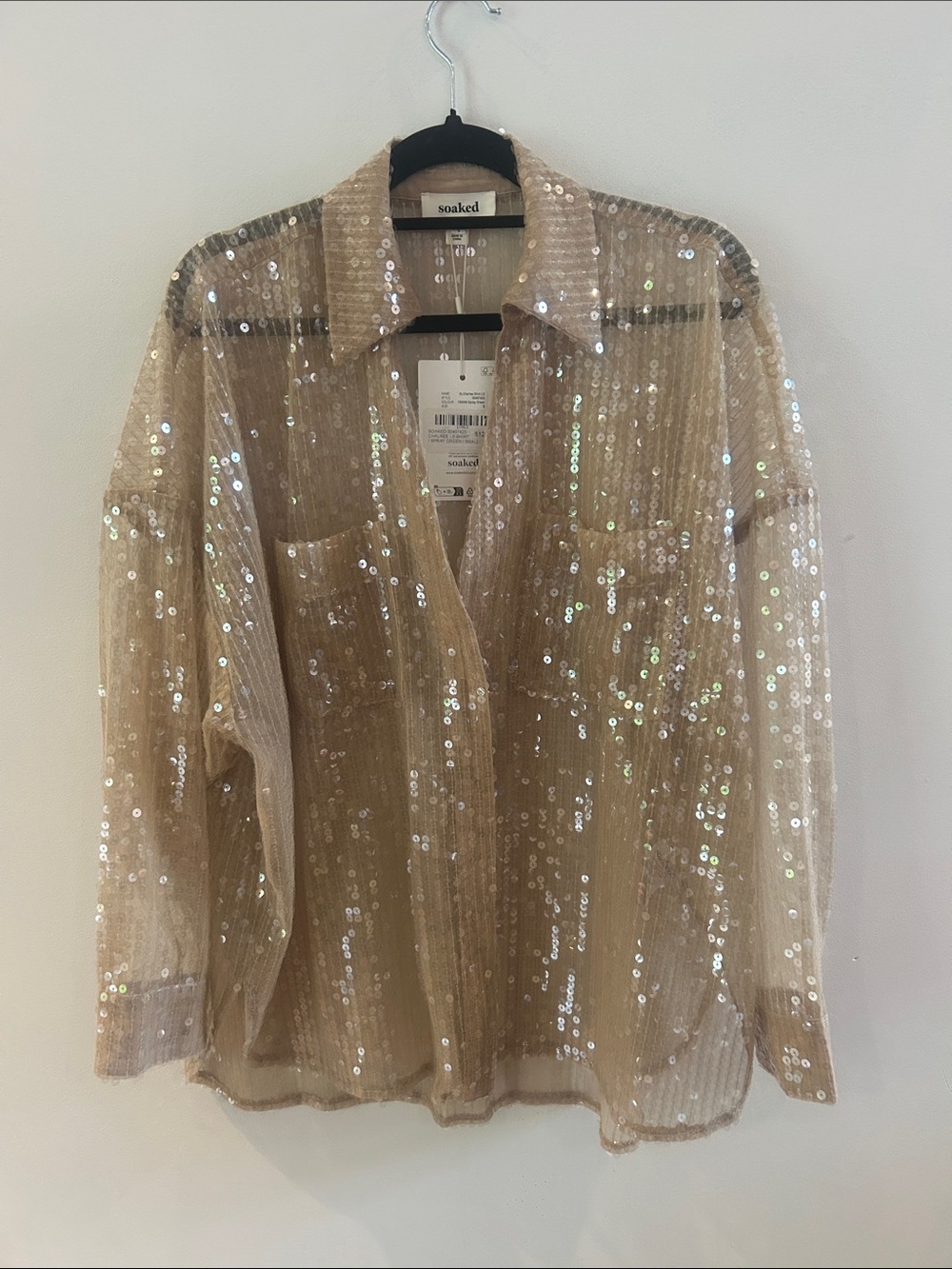 Soaked in Luxury Women's Sequin Button-Up Shirt - Champagne